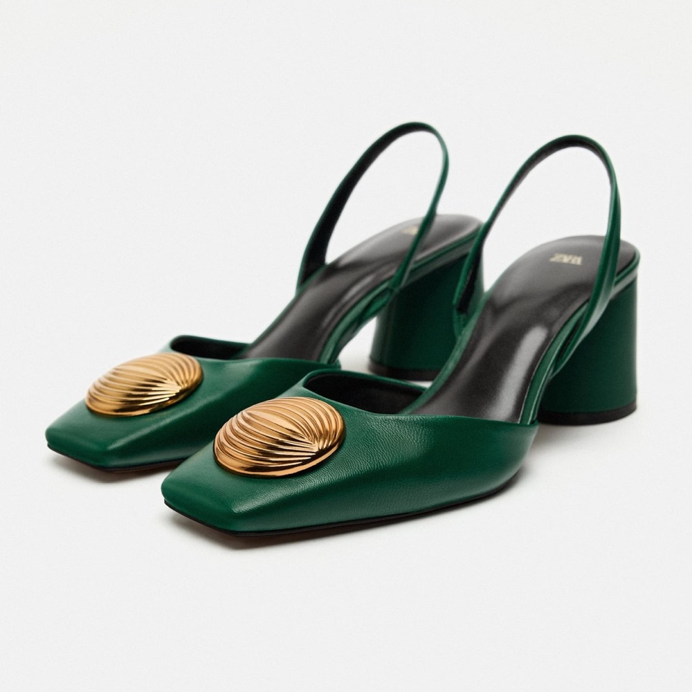 ZARA Leather Embellished Slingbacks
